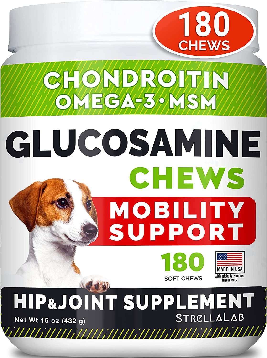 Glucosamine Treats for Dogs - Joint Supplement W/Omega-3 Fish Oil Chicken Flavor - 180 Ct